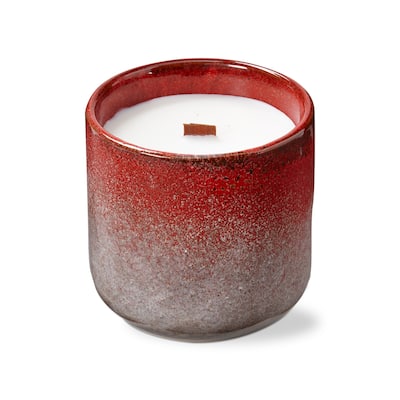 Tahoe Scented Soy Wax Candle Cashmere in Red Ceramic Container, 3.66L x 3.66W x 3.94H inches, Burn Time 45 Hours.