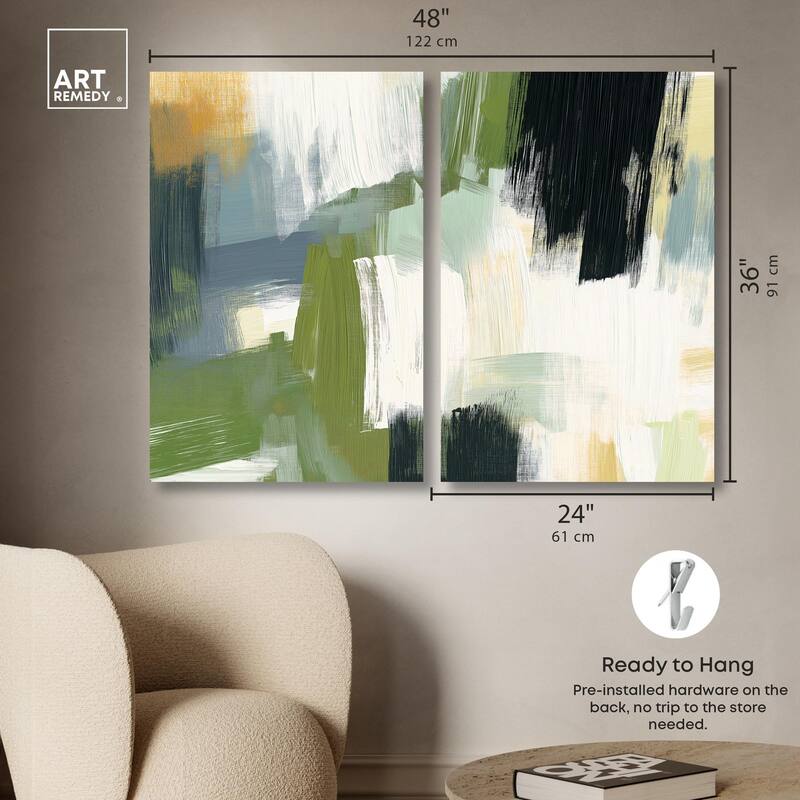 Textured Greens I Canvas Set of 2 by Art Remedy, Gallery Wrapped