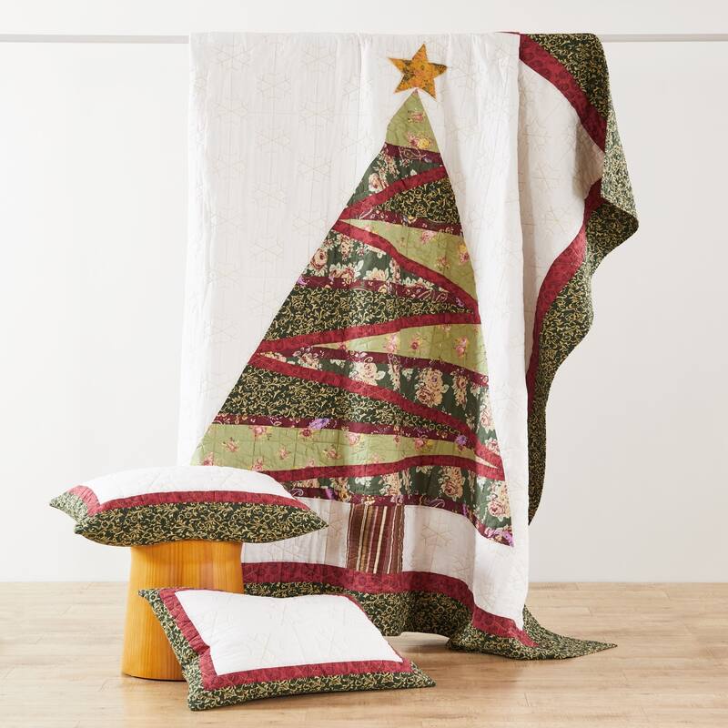 Greenland Home Fashions Christmas Tree Patchwork Cotton Quilt Set