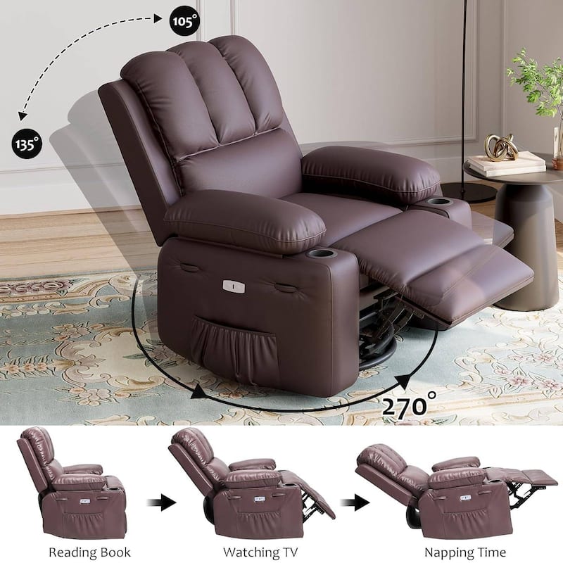 22" Electric Swivel Recliner Chair, Rocking Sofa Chair with Massage