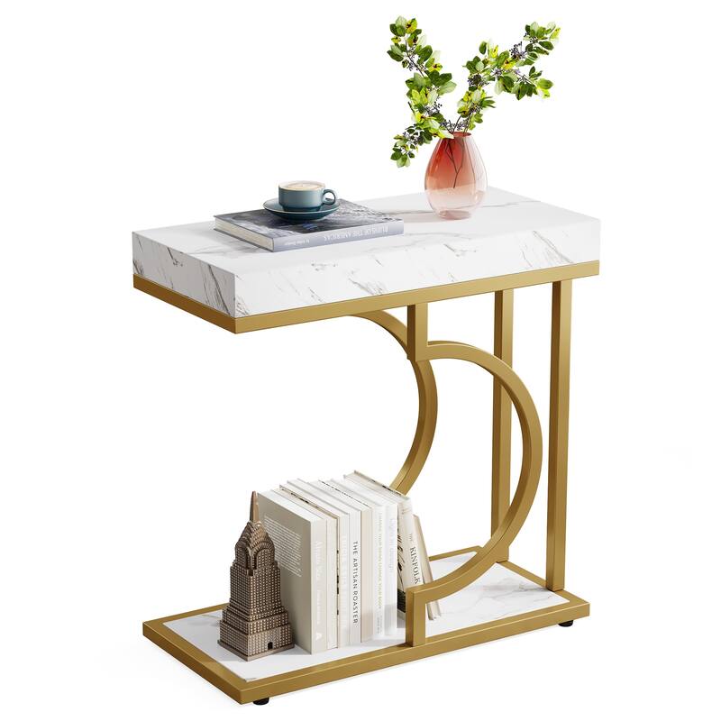 Modern Side Table, C Shaped End Table, Chairside Sofa Bedside Table for Living Room