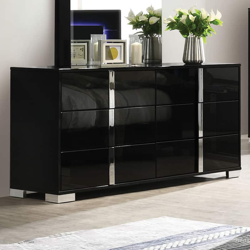Furniture of America Erina Modern Glossy 6-Drawer Dresser - Black