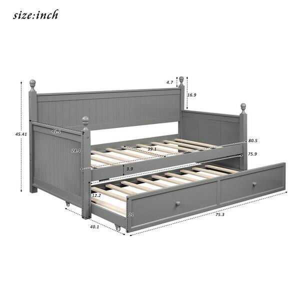 Twin Size Wood Daybed with Twin Size Trundle and 3 Side Panels Bed
