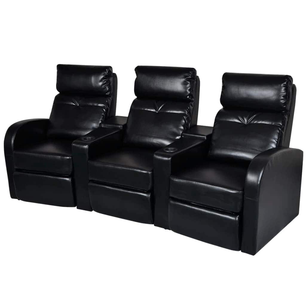 vidaXL 3-Seater Home Theater Recliner Sofa Black Faux Leather - 89.4" x 33.5" x 40.6"