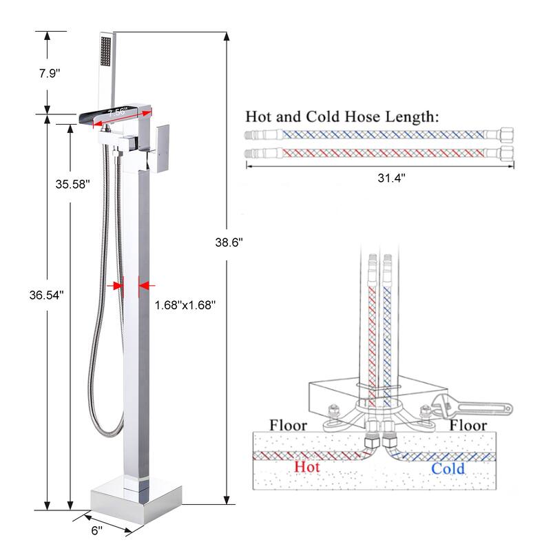 WOWOW Single Handle Freestanding Bathtub Faucet with Handheld Shower