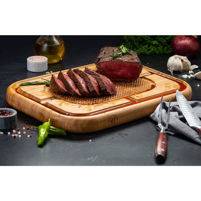 Bamboo Carving Cutting Chopping Board w/ Juice Groove, Pyramid Design