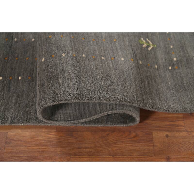 Gray Gabbeh Indian Area Rug Hand-Knotted Wool Carpet - 6'5"x 8'2"