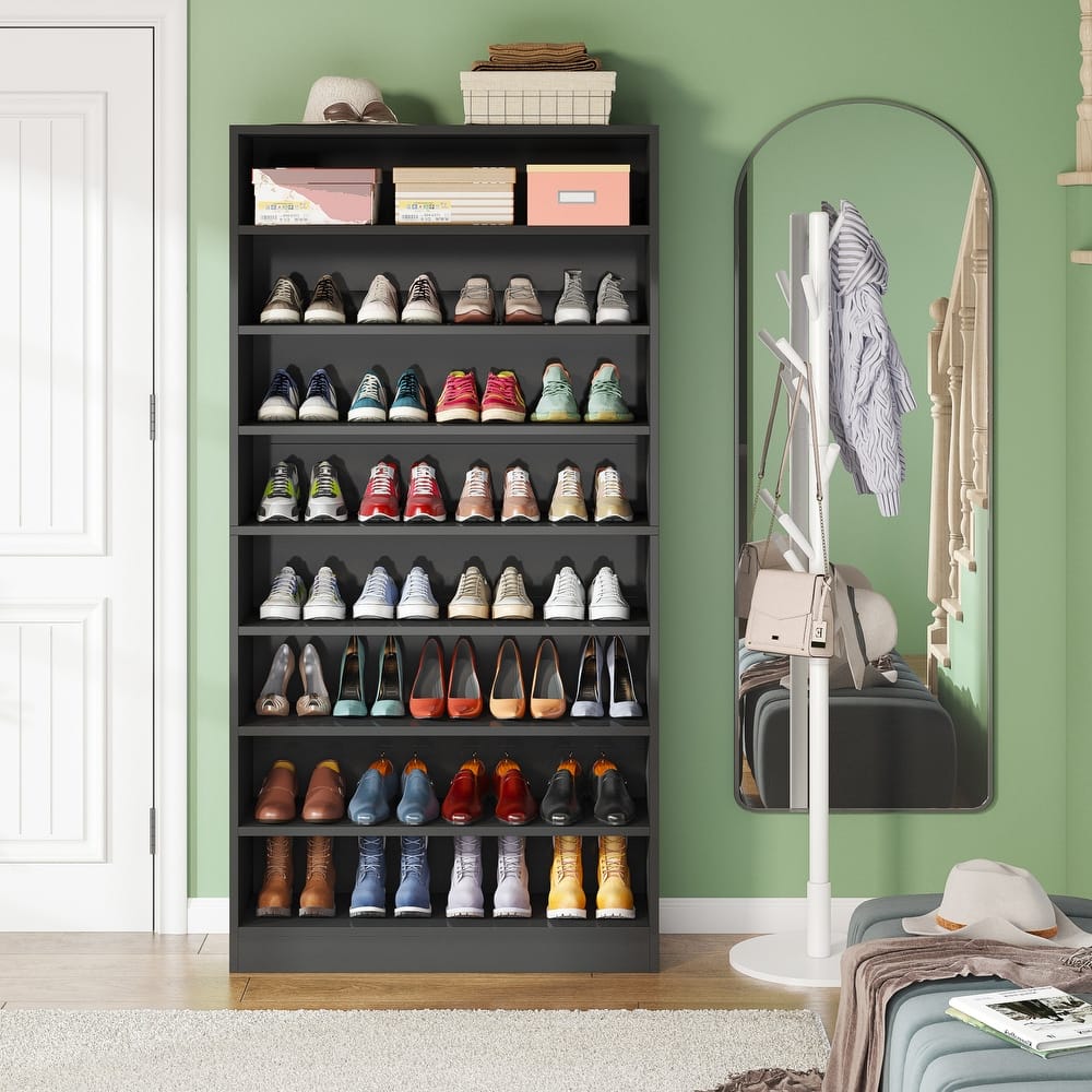 9 Tiers Shoe Cabinet 40-45 Pairs Heavy Duty Wood Freestanding Shoe Storage Cabinet with Open Storage for Entryway