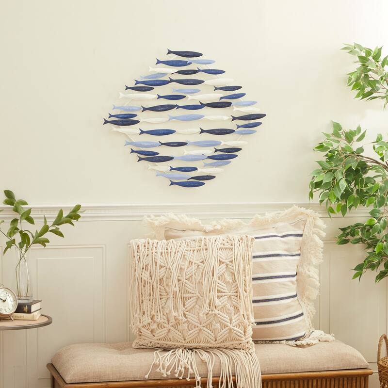 Blue Metal Indoor Outdoor Fish Home Wall Decor