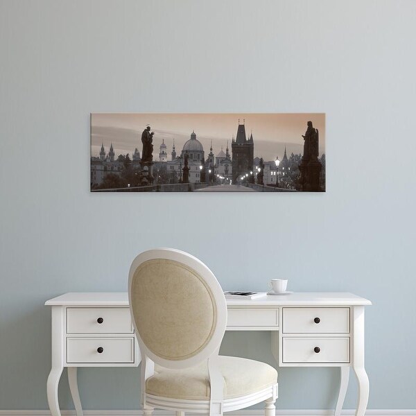 Easy Art Prints Panoramic Images's 'Lit Up Bridge At Dusk, Charles Bridge, Prague, Czech Republic' Premium Canvas Art