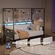 preview thumbnail 8 of 10, Modern Twin Canopy Bed Frame with 3 Under-Bed Storage Drawers/Trundle,with LED and a Charging Station,Guardrail-Style Enclosures