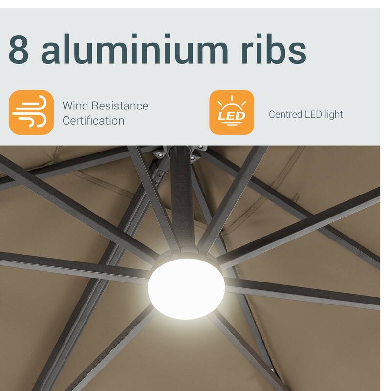 LIVOOSUN Aluminum 10x8FT LED Rectangular Cantilever Patio Umbrella