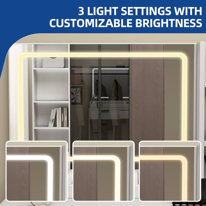 Moasis Makeup Vanity Desk with Power Outlet and 2 Drawers&3 Color Lighting Modes