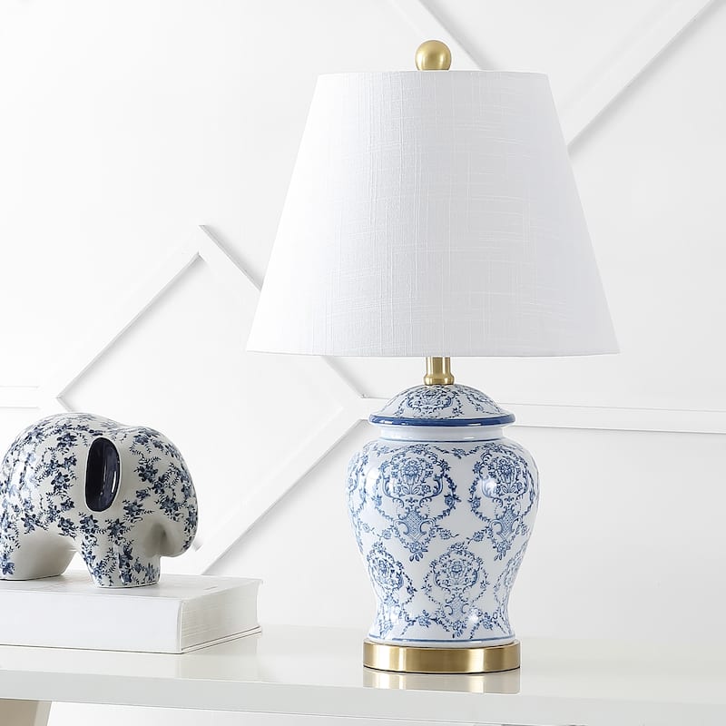 Billy 22.25" Traditional Classic Chinoiserie Ceramic LED Table Lamp, Blue/White by JONATHAN Y - 1 Bulb