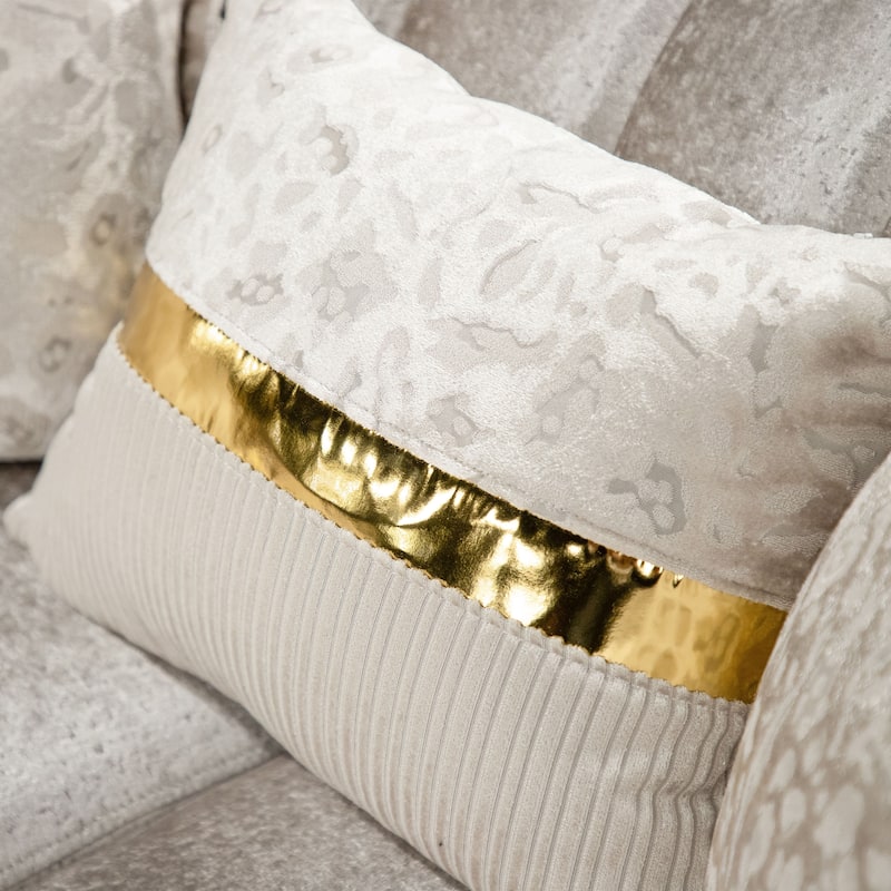 Furniture of America Sawer Glam Beige Upholstered Sofa with Stainless Steel Frame