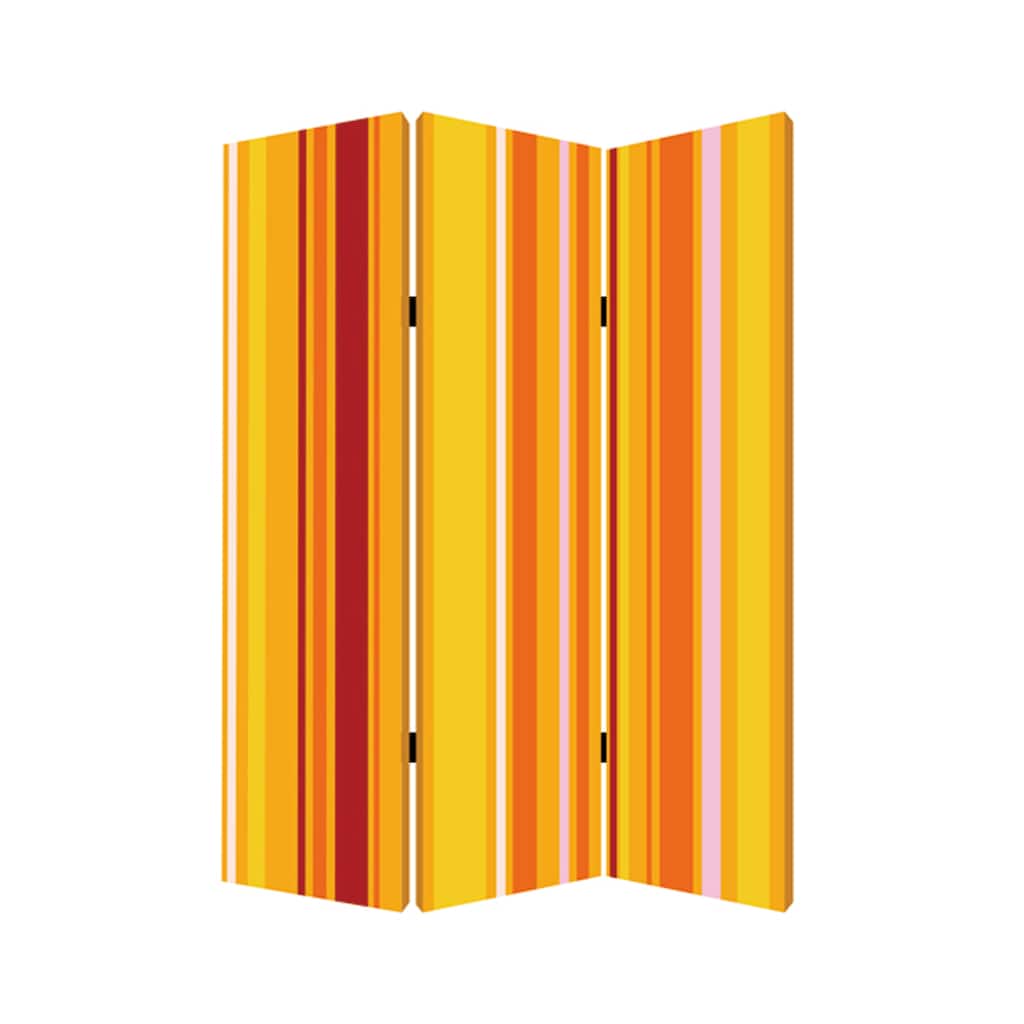 3 Panel Canvas Screen with Bright Stripe Print, Yellow and Red - 6 x 12