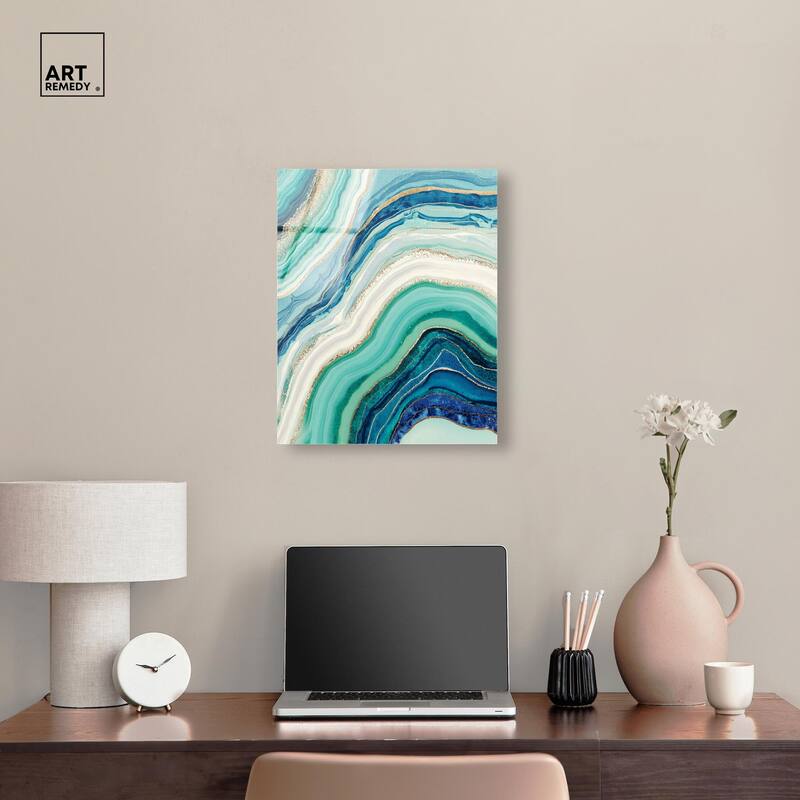 Blue Green Abstract Agate I Acrylic by Art Remedy, Ready to Hang