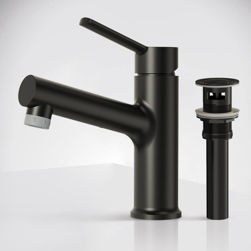 Single Handle Single Hole Bathroom Faucet with Pop‑Up Drain - Matte Black