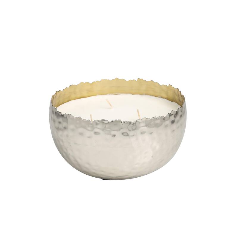 Metal Scented Hammered 30 oz 3 Wick Decorative Candle with White Wax - Gold, Silver, Black - Roche River Decor