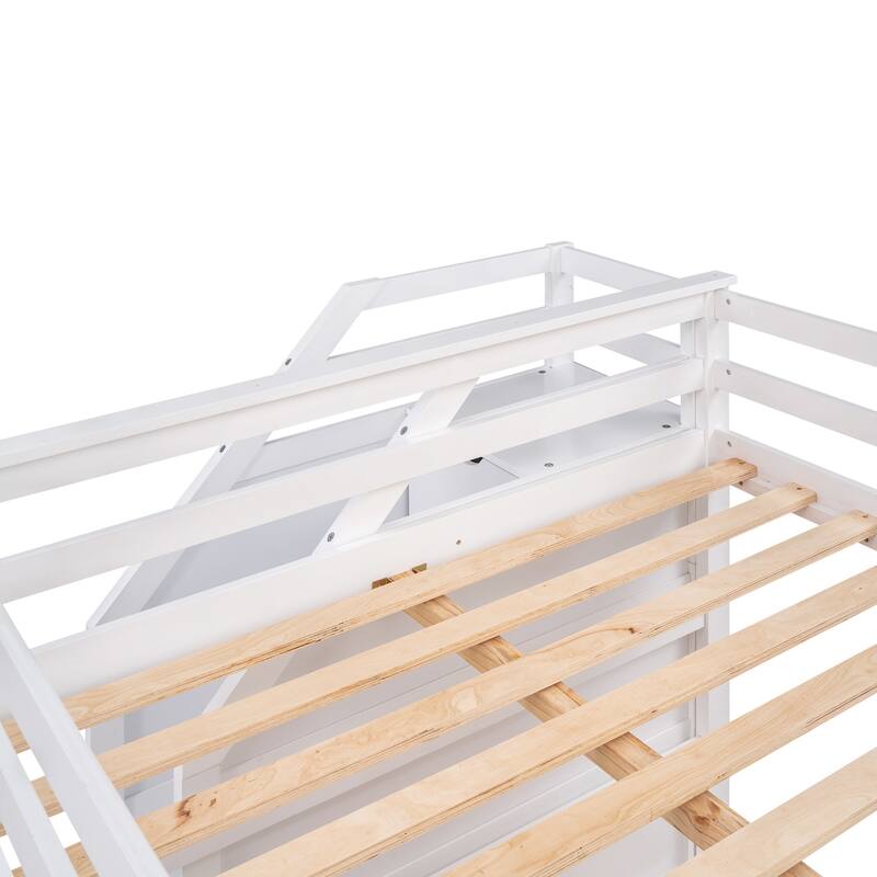 Bunk Bed with Trundle with Safety Guardrail and 3 Storage Stairs, Triple Bunk Multifunctional Space-Saving Solution for Bedroom