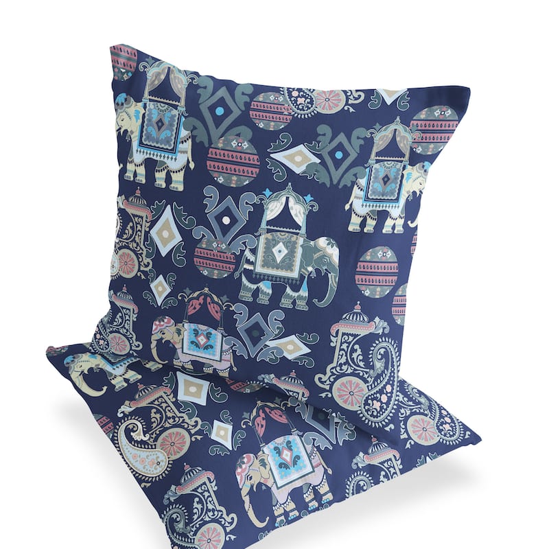 HomeRoots Set of Two 16" X 16" Blue and Gray Elephant Blown Seam Eclectic Indoor Outdoor Throw Pillow - 16.00' X '16.00' X '5.00