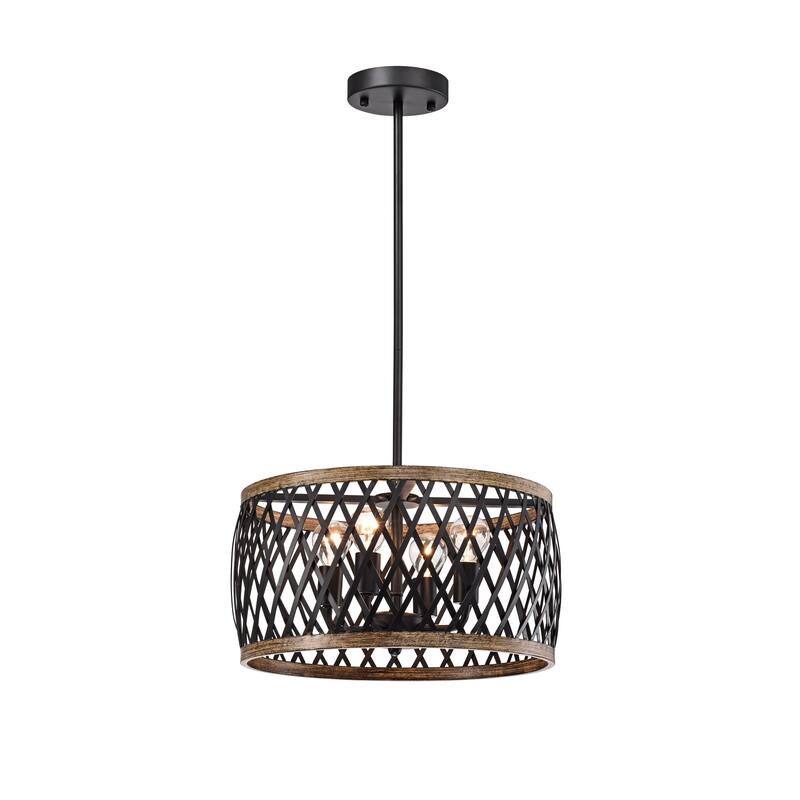 Matte Black 4-Light Metal Geometric Drum Shade Chandelier