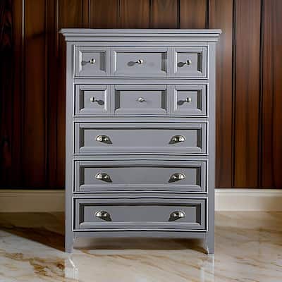 Lile 50 Inch Tall Dresser Chest, 6 Drawer, Crown Molding, Solid Wood, Gray