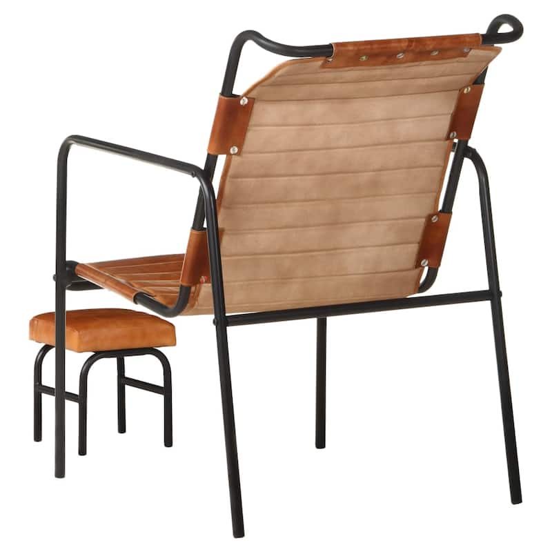 vidaXL Relaxing Armchair with a Footrest Brown Real Leather - 21.3" x 28" x 31.5"