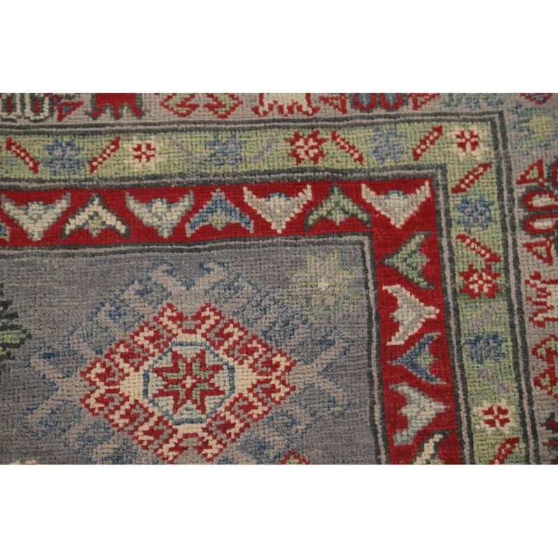 Gray Geometric Kazak Oriental Area Rug Handmade Wool Carpet - 5'7" x 7'11"