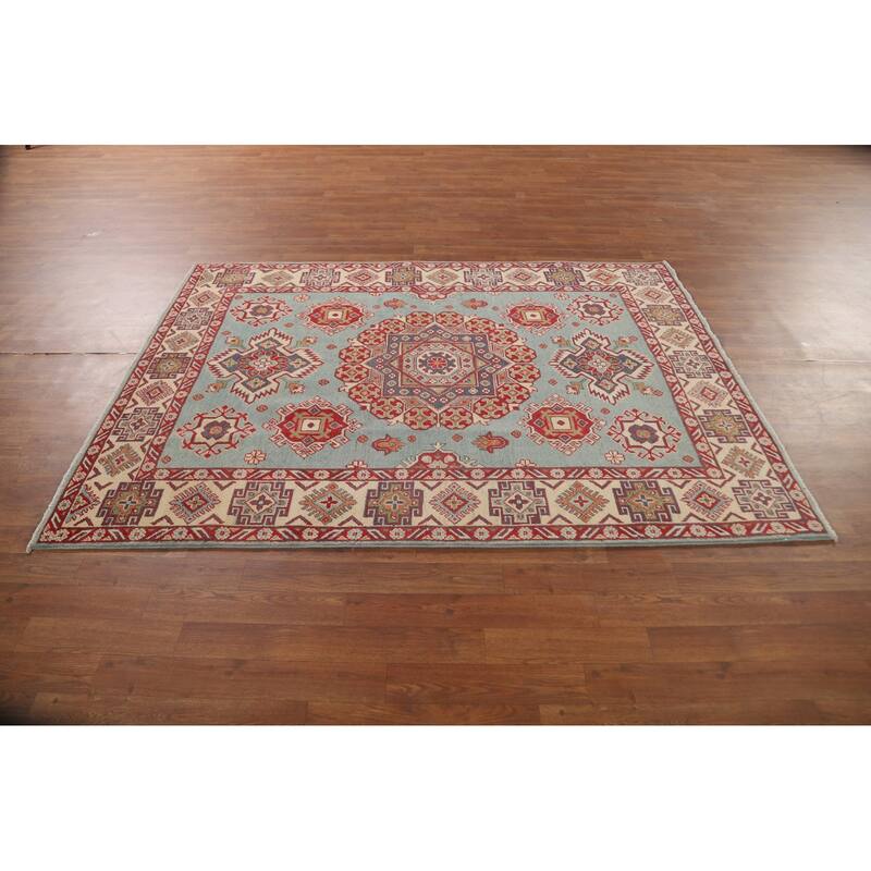Blue Kazak Oriental Area Rug Handmade Wool Carpet - 4'10" x 6'6"