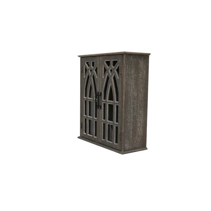 Vintage Wall-Mounted Cabinet with Decorative Cutout Doors, Rustic Wooden Hanging Storage Cabinet for Bathroom, Living Room