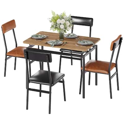5 Piece Dining Table Set, with 4 PU Upholstered Chair