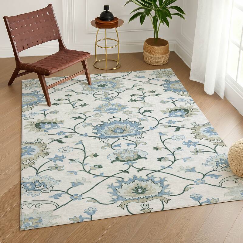 Machine Washable Indoor/ Outdoor Traditional Serena Chantille Rug