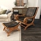 preview thumbnail 11 of 18, Dark Brown Leather Handmade Upholstered Room Accent Chair with Ottoman with Scrolled Wood Arms and Arched Legs