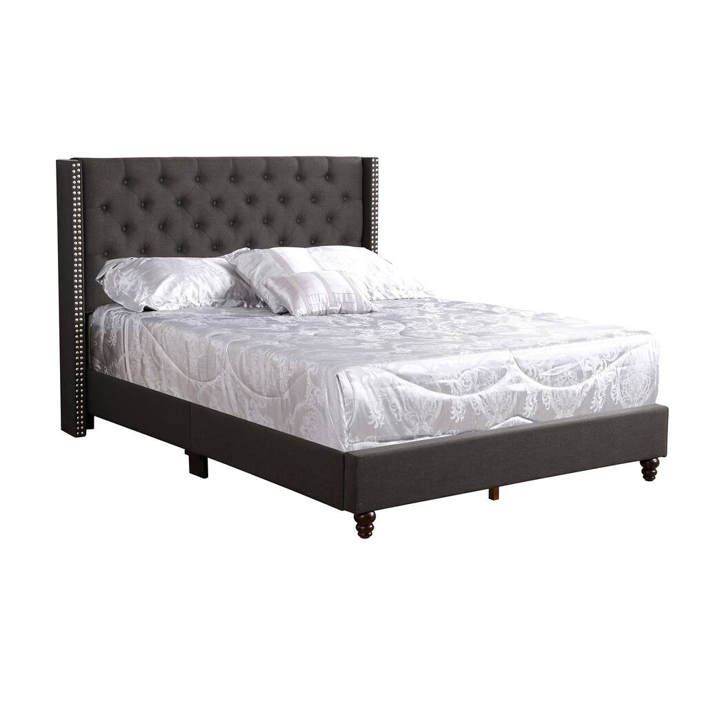 Full Nailhead and Button Tufted Upholstered Panel Bed - 80" - Black