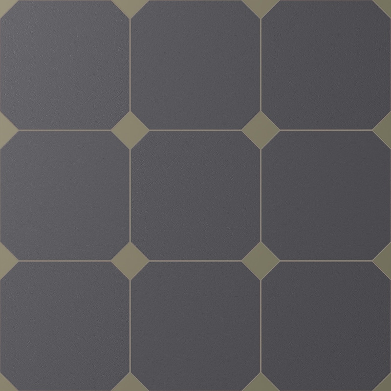 Merola Tile Vaudeville Octagon Antracita with Taco Oliva 7-7/8" x 7-7/8" Porcelain Floor and Wall Tile