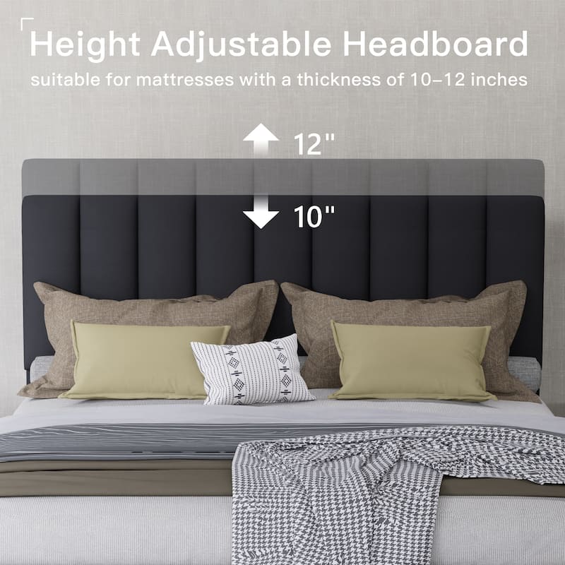Upholstered Platform Bed Frame with Adjustable Headboard, Velvet Upholstered, No Noise, 800 lbs Capacity, 12 Inch Clearance