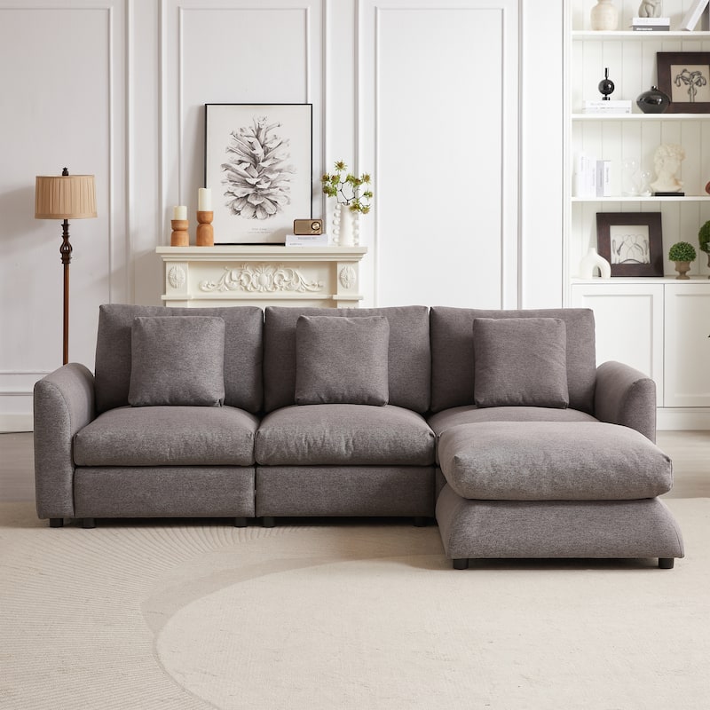 102.2Inch L Shaped Sectional Sofa Couch with Ottoman and Three Pillows