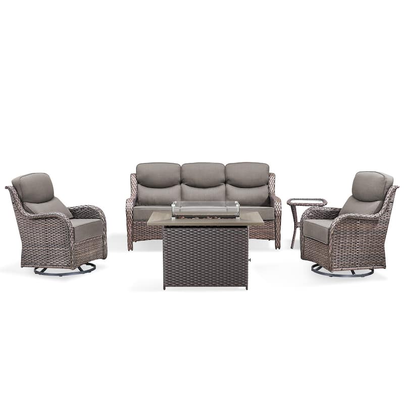Pocassy 5PCS Outdoor 6Inch Sofa Swivel Chair Table w/ Fire Table