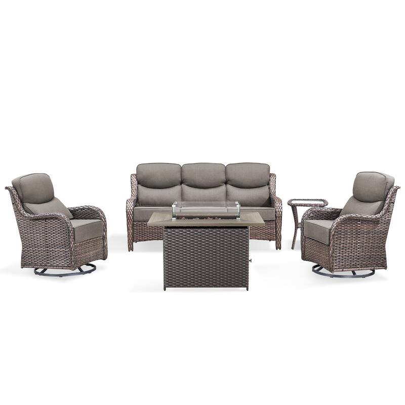 Pocassy Outdoor 6 Inch Sofa Swivel Chairs with Fire Table Set