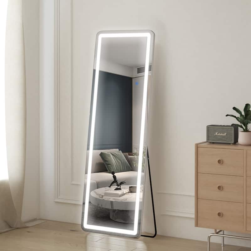 64" Full Length Mirror with 3 Color Lighting Floor Mirror with LED Light - 64*21" - Silver