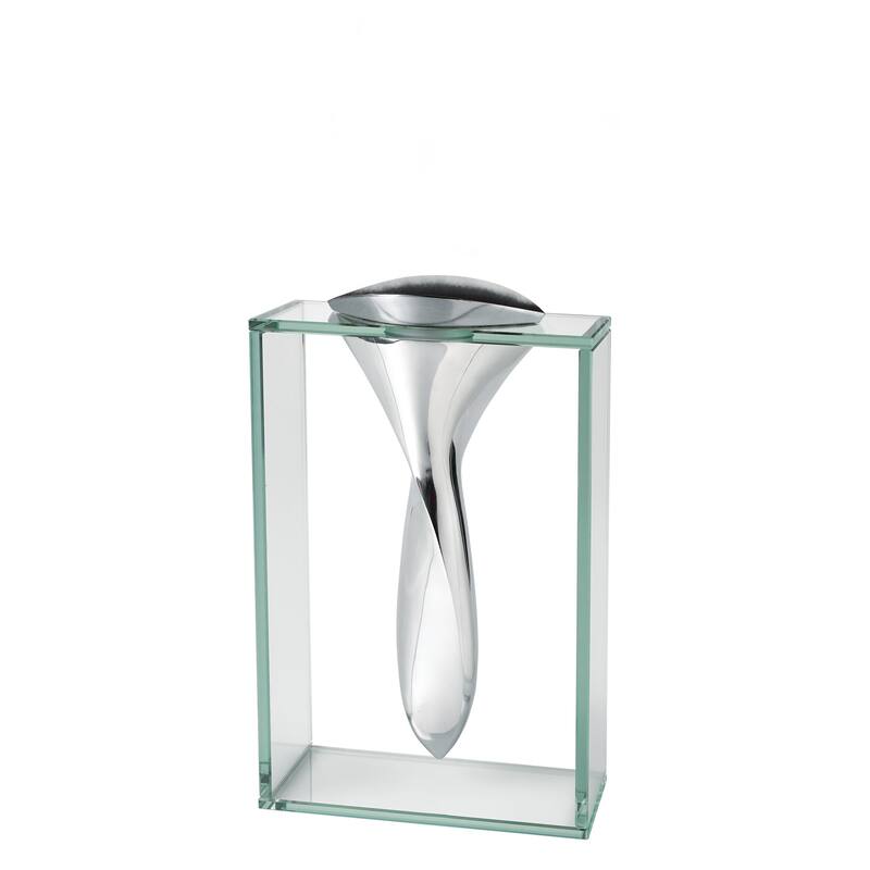 HomeRoots 14" Clear Cylinder Aluminum And Crystal Glass Table Vase