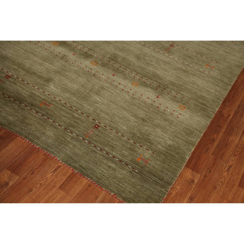 Green Gabbeh Indian Area Rug Handmade Tribal Modern Wool Carpet - 5'1" x 7'7"