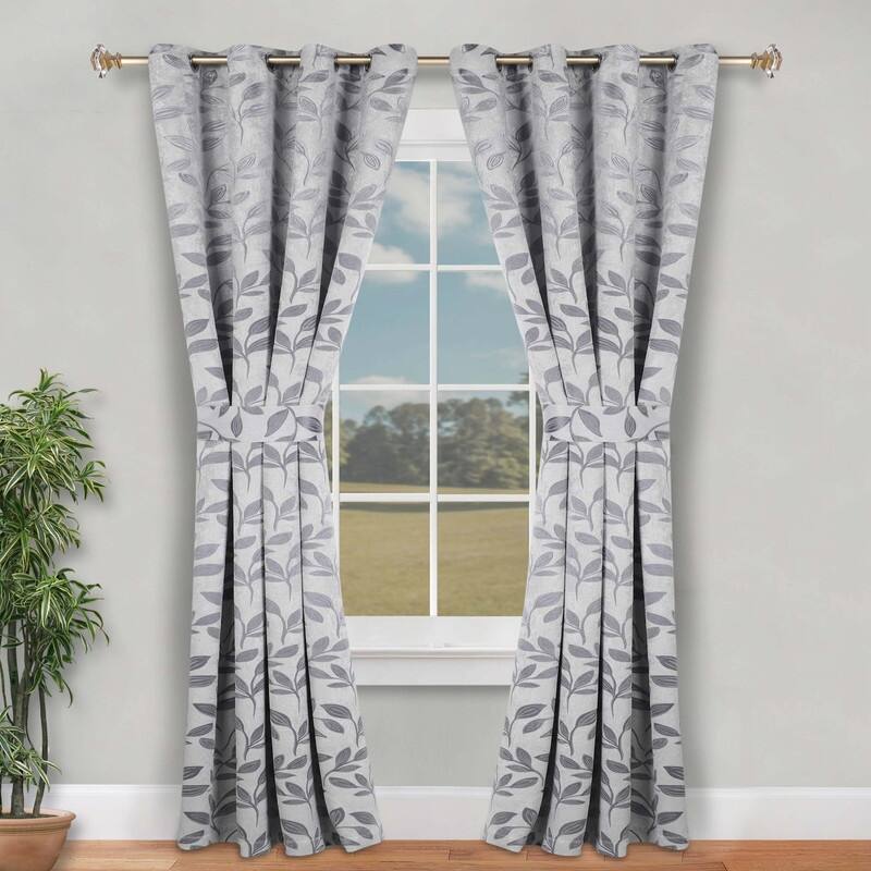 Superior Leaves Machine Washable Room Darkening Grommet With Ties Blackout Curtains, Set of 2