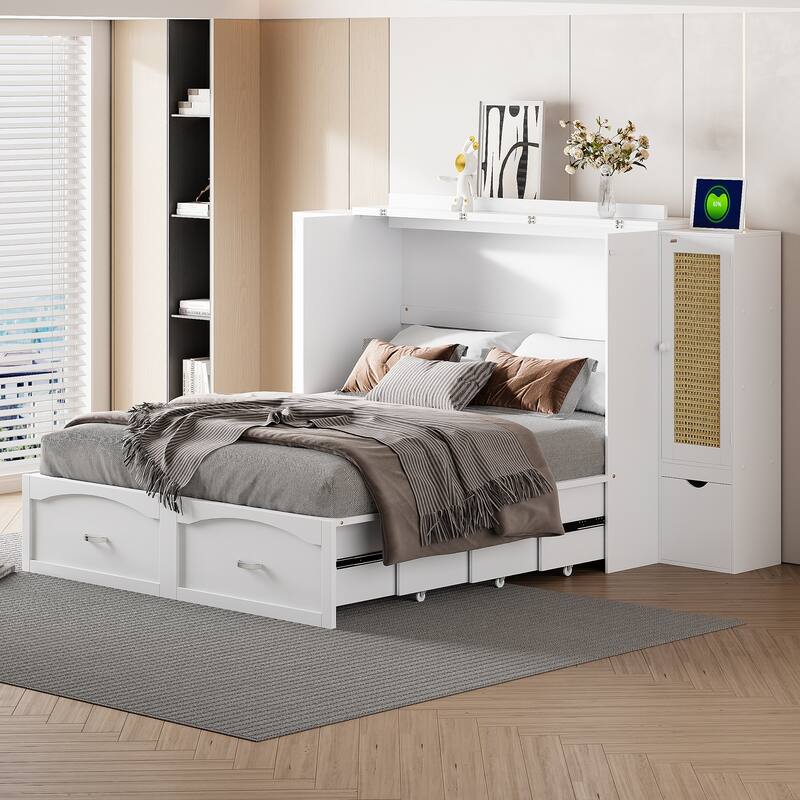 Murphy Bed Wall Bed w/Trundle, Storage Underneath, Sockets & USB Ports