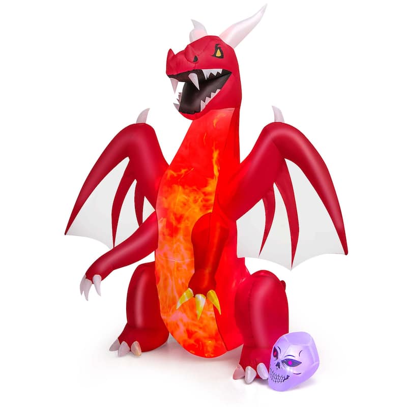 Costway 8 FT Halloween Inflatable Red Dragon with Wings & Skull - See Details