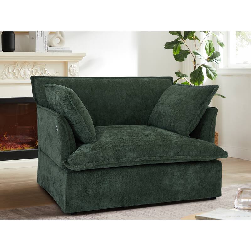 Roomfitters 47.2" Oversized Accent Chair, Chenille Armchair with Deep Wide Seat, Throw Pillows, Modern Lounge Sofa
