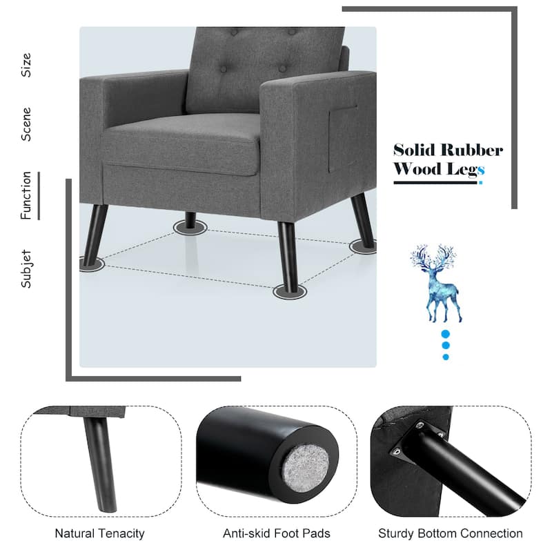 Modern Accent Armchair Upholstered Single Sofa Chair w/ 2-Side Pockets - See Details