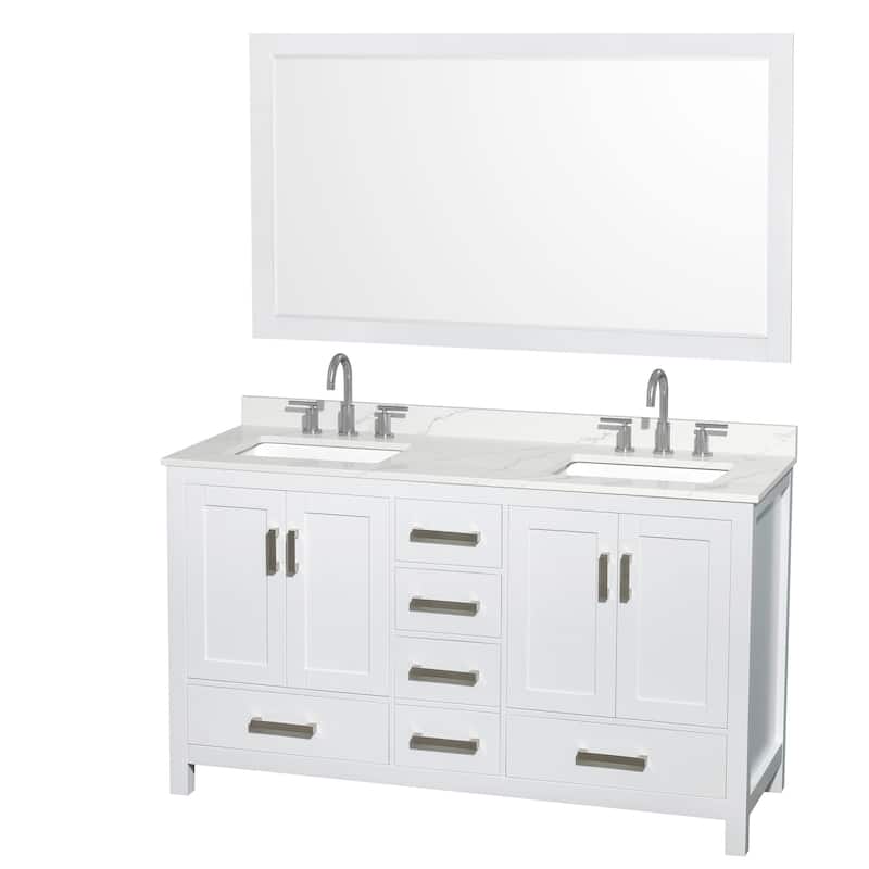 Wyndham Collection WCS141460D-QTZ-US3M58 Sheffield 60" Free Standing - White / Giotto Quartz Top / Brushed Chrome