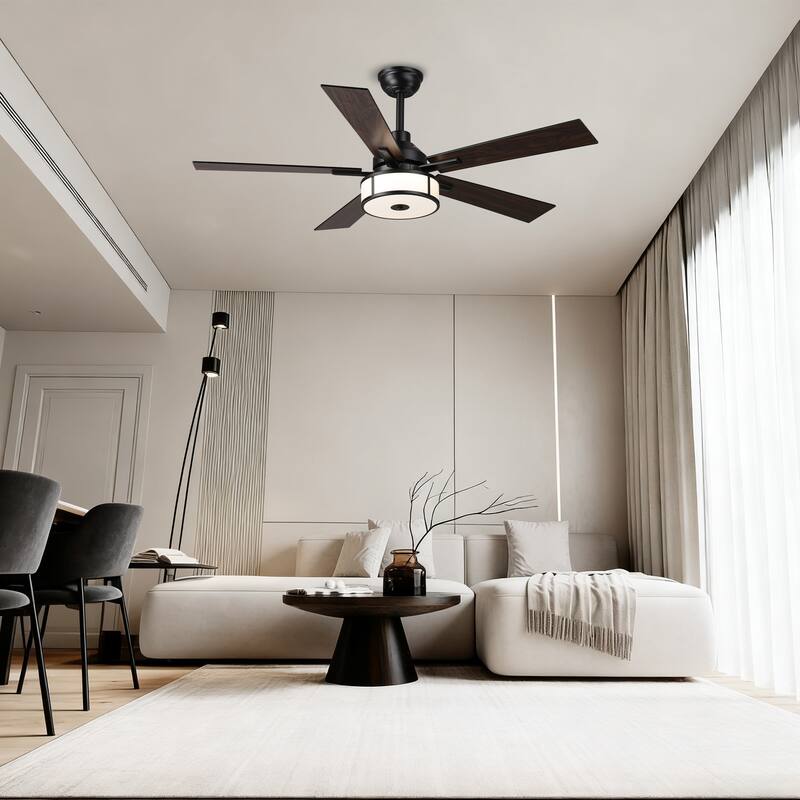 52" Modern Black Reversible Dimmable Integrated LED Ceiling Fan with Light and Remote - 52" W x 52" D x 17.72" H
